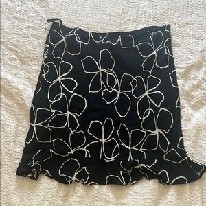 Floral Black and White Silk Skirt